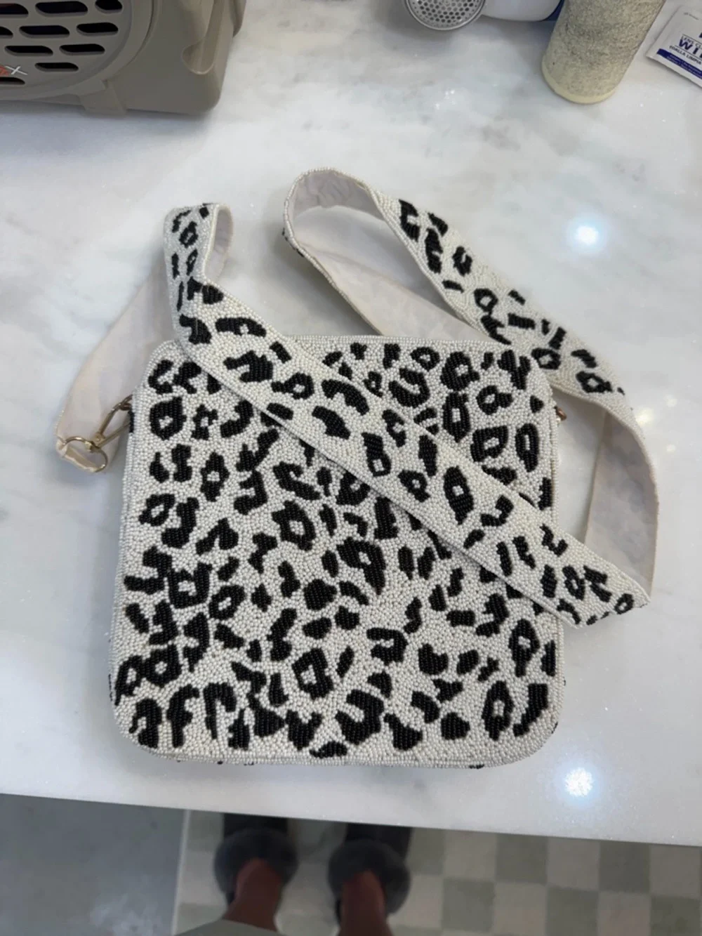 Hand Beaded Leopard Print Crossbody Bag - Picture 3 of 6